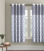 Rajsthan Decor Screen Print Cotton White and Blue Floral Window Curtain Single Pc (54x62 Inch)