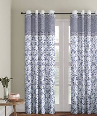 Rajsthan Decor Screen Print Cotton White and Blue Floral Long Door Curtain Single Pc (54x110 inch) 1