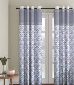 Rajsthan Decor Screen Print Cotton White and Blue Floral Long Door Curtain Single Pc (54x110 inch)