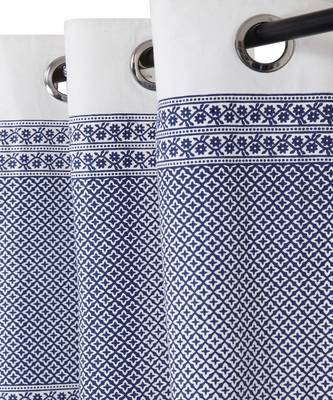 Rajsthan Decor Screen Print Cotton White and Blue Floral Long Door Curtain Single Pc (54x110 inch) 2