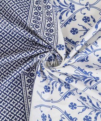Rajsthan Decor Screen Print Cotton White and Blue Floral Long Door Curtain Single Pc (54x110 inch) 3
