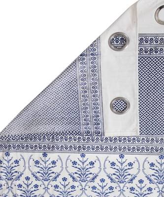Rajsthan Decor Screen Print Cotton White and Blue Floral Long Door Curtain Single Pc (54x110 inch) 4