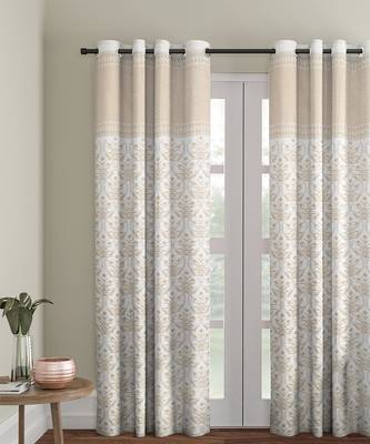 Rajsthan Decor Screen Print Cotton White and Gold Floral Long Door Curtain Single Pc (54x110 inch) 1