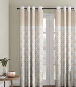Rajsthan Decor Screen Print Cotton White and Gold Floral Long Door Curtain Single Pc (54x110 inch)