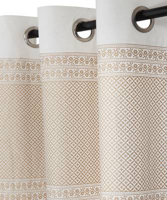 Rajsthan Decor Screen Print Cotton White and Gold Floral Long Door Curtain Single Pc (54x110 inch) 2