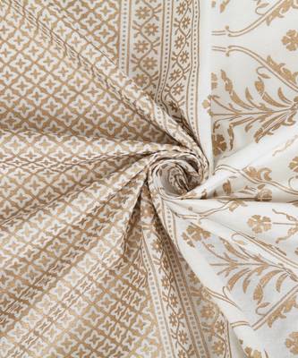 Rajsthan Decor Screen Print Cotton White and Gold Floral Long Door Curtain Single Pc (54x110 inch) 3