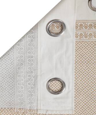 Rajsthan Decor Screen Print Cotton White and Gold Floral Long Door Curtain Single Pc (54x110 inch) 4