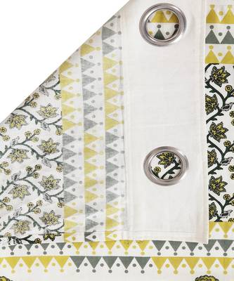 Rajsthan Decor Screen Print Cotton White and Yellow Floral Window Curtain Single Pc (54x62 Inch) 4