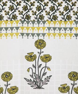 Rajsthan Decor Screen Print Cotton White and Yellow Floral Window Curtain Single Pc (54x62 Inch) 5