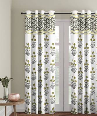 Rajsthan Decor Screen Print Cotton White and Yellow Floral Door Curtain Single Pc (54x85 Inch) 1