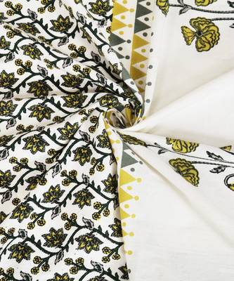Rajsthan Decor Screen Print Cotton White and Yellow Floral Door Curtain Single Pc (54x85 Inch) 3