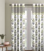 Rajsthan Decor Screen Print Cotton White and Yellow Floral Long Door Curtain Single Pc (54x110 inch)