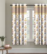 Rajsthan Decor Screen Print Cotton White and Orange Floral Window Curtain Single Pc (54x62 Inch)