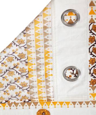 Rajsthan Decor Screen Print Cotton White and Orange Floral Window Curtain Single Pc (54x62 Inch) 4