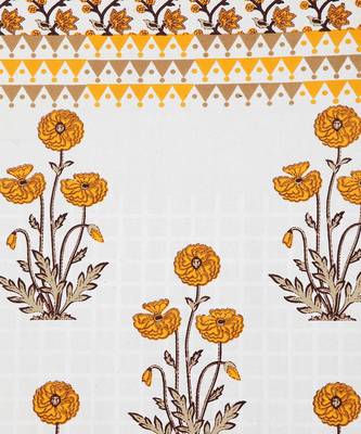 Rajsthan Decor Screen Print Cotton White and Orange Floral Window Curtain Single Pc (54x62 Inch) 5