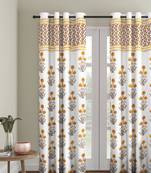 Rajsthan Decor Screen Print Cotton White and Orange Floral Door Curtain Single Pc (54x85 Inch)