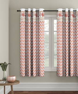 Rajsthan Decor Screen Print Cotton White and Orange Floral Window Curtain Single Pc (54x62 Inch) 1