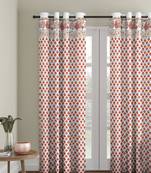 Rajsthan Decor Screen Print Cotton White and Orange Floral Long Door Curtain Single Pc (54x110 inch)
