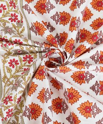Rajsthan Decor Screen Print Cotton White and Orange Floral Long Door Curtain Single Pc (54x110 inch) 3