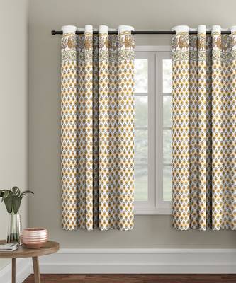 Rajsthan Decor Screen Print Cotton White and Yellow Floral Window Curtain Single Pc (54x62 Inch) 1