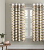 Rajsthan Decor Screen Print Cotton White and Yellow Floral Window Curtain Single Pc (54x62 Inch)