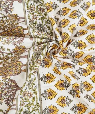 Rajsthan Decor Screen Print Cotton White and Yellow Floral Window Curtain Single Pc (54x62 Inch) 3