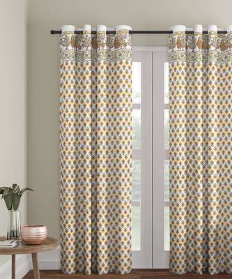 Rajsthan Decor Screen Print Cotton White and Yellow Floral Door Curtain Single Pc (54x85 Inch) 1