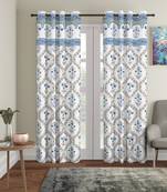 Rajsthan Decor Screen Print Cotton White Floral Long Door Curtain Set of 2 (54x110 inch)