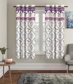 Rajsthan Decor Screen Print Cotton White Floral Window Curtain Set of 2 (54x62 Inch)