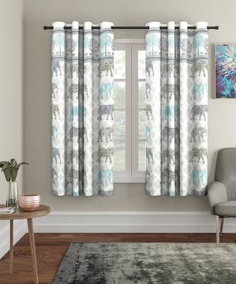Rajsthan Decor Animal Print White Color Cotton Window Curtain Set of 2 (54x62 Inch) 1