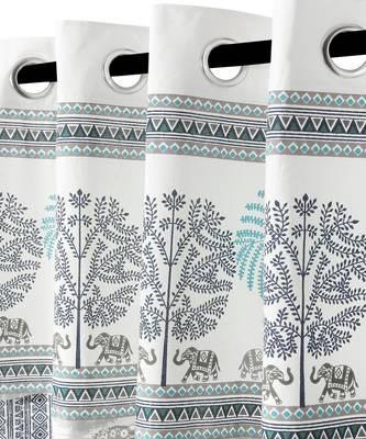 Rajsthan Decor Animal Print White Color Cotton Window Curtain Set of 2 (54x62 Inch) 2
