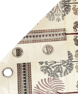 Rajsthan Decor Animal Print Beige Color Cotton Long Door Curtain Set of 2 (54x110 inch) 3
