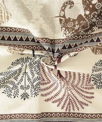 Rajsthan Decor Animal Print Beige Color Cotton Long Door Curtain Set of 2 (54x110 inch) 4