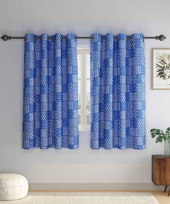 Rajsthan Decor Screen Print Cotton Floral Window Curtain Set of 2 (54x62 Inch) 5