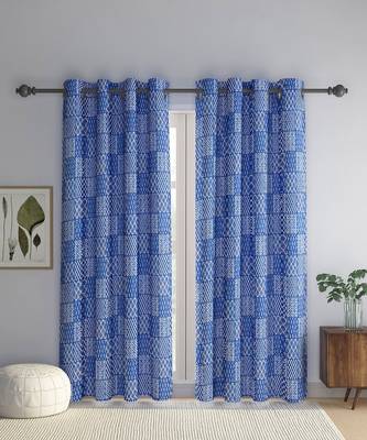 Rajsthan Decor Screen Print Cotton Floral Long Door Curtain Set of 2 (54x110 inch) 1