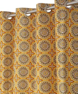 Rajsthan Decor Cotton Yellow Floral Set of 2 Window Curtain (54x62 Inch) 2