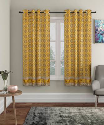 Rajsthan Decor Cotton Yellow Floral Set of 2 Window Curtain (54x62 Inch) 5
