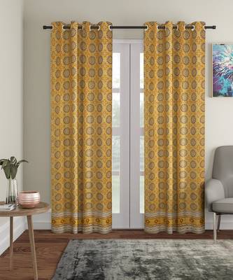 Rajsthan Decor Cotton Yellow Floral Set of 2 Door Curtain (54x85 Inch) 5