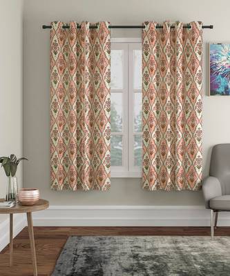 Rajsthan Decor Cotton Peach Floral Set of 2 Window Curtain (54x62 Inch) 5