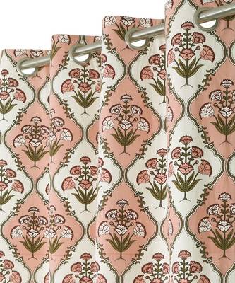 Rajsthan Decor Cotton Peach Floral Set of 2 Door Curtain (54x85 Inch) 2