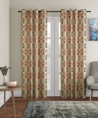 Rajsthan Decor Cotton Peach Floral Set of 2 Door Curtain (54x85 Inch) 5