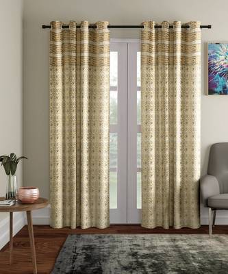 Rajasthan Decor Cotton Metallic Print Set of 2 Long Door Curtain (54x110 Inch) 5
