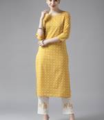 Mustard printed cotton ethnic-kurtis