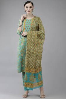 Green printed cotton ethnic-kurtis
