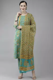 Green printed cotton ethnic-kurtis
