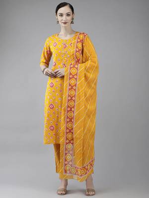 Mustard printed cotton ethnic-kurtis 1