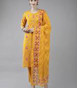 Mustard printed cotton ethnic-kurtis