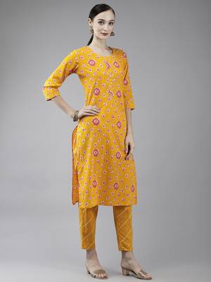 Mustard printed cotton ethnic-kurtis 2