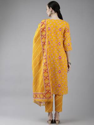 Mustard printed cotton ethnic-kurtis 3