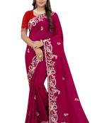 Maroon embroidered organza saree with blouse